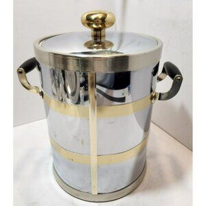 Vintage Kraftware Two-Toned Chrome & Brass Ice Bucket w/Insulated Plastic Lining